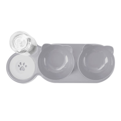 3-in-1 Pet Feeder with Automatic Water Refill – Tilted Double Bowls for Cats & Dogs – Non-Tip Design with Paw Print Detail