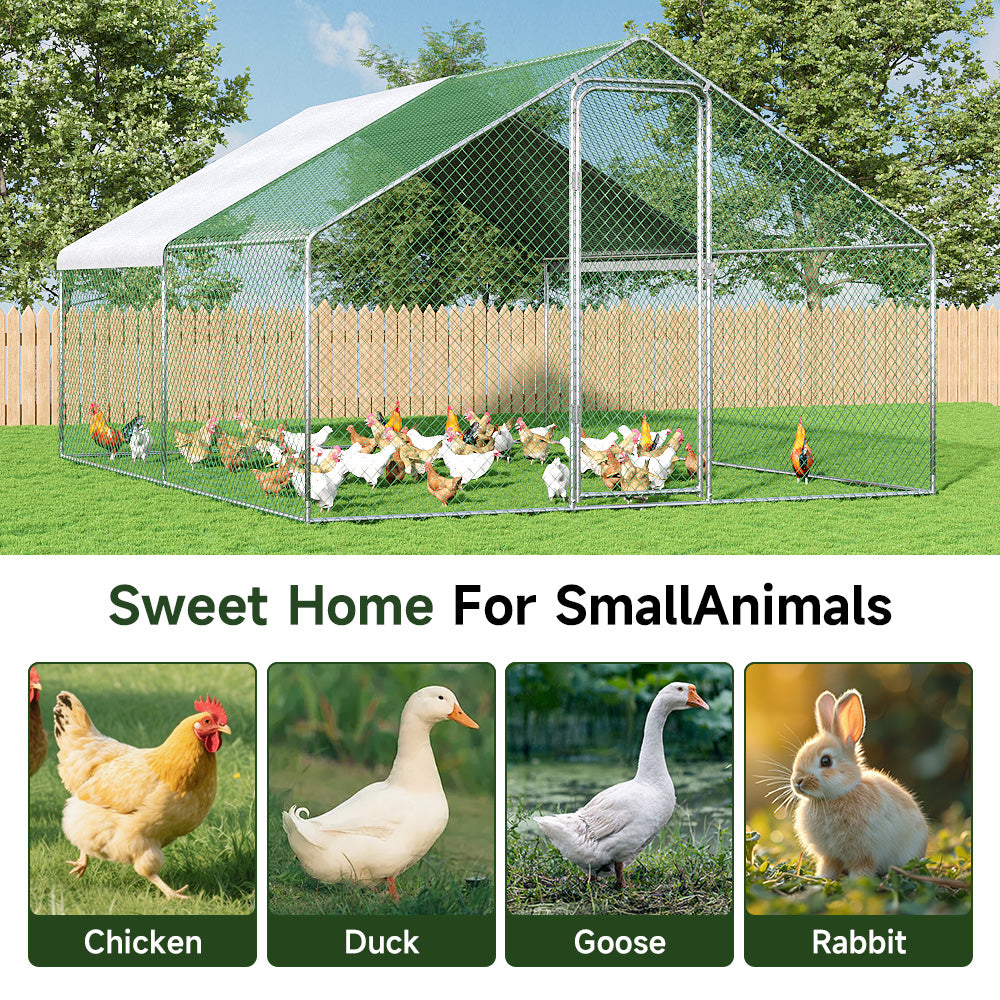 Metal Walk-in Chicken Coop Run with PE Tarpaulin – Secure Outdoor Poultry Enclosure for Chickens and Rabbits