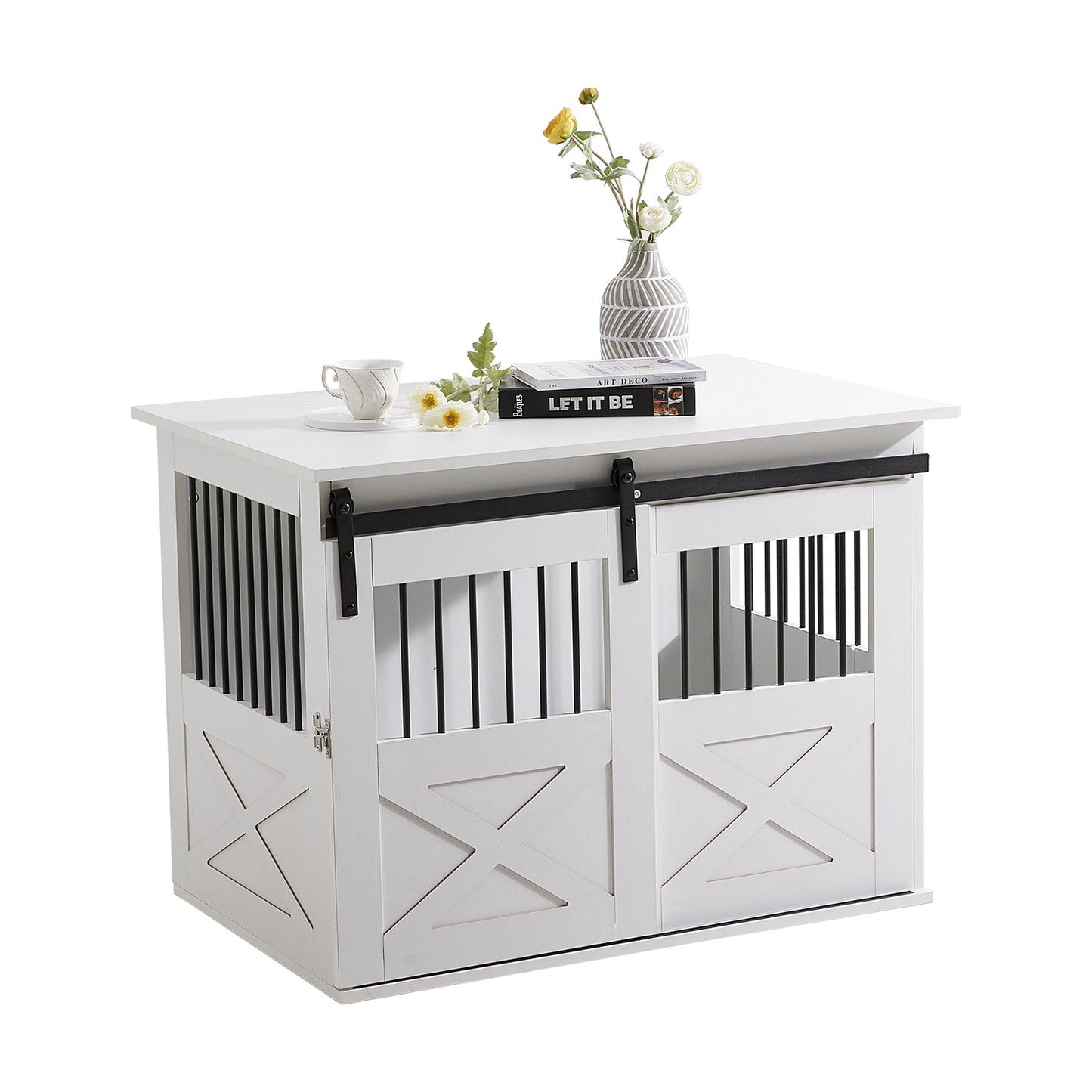 Wooden Dog Crate with Lockable Barn Door – Stylish & Secure Home for Dogs
