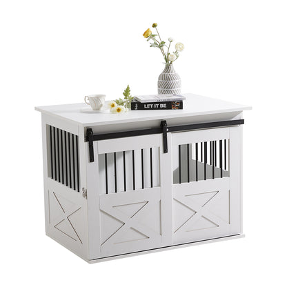 Wooden Dog Crate with Lockable Barn Door – Stylish & Secure Home for Dogs