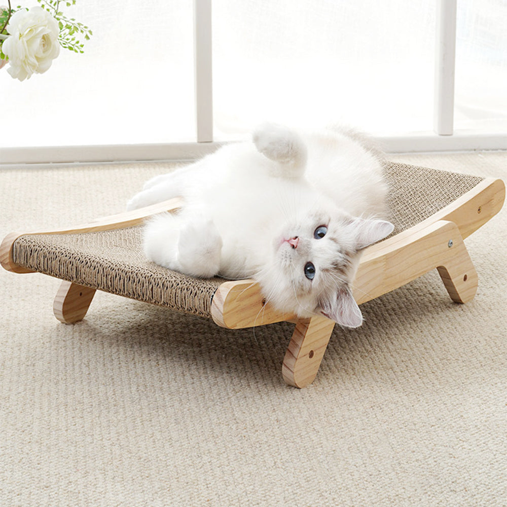 Reusable Cat Scratcher Bed with Dual-Sided Corrugated Surface and Wooden Frame