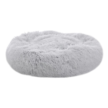 Plush Round Donut Dog Cuddler Bed with Raised Rim and Anti-Slip Base