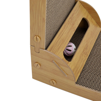 L-Shaped Cat Scratcher with Interactive Toys