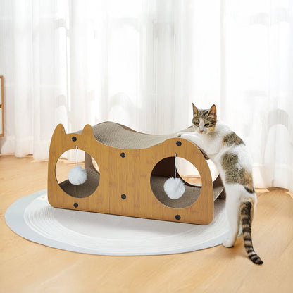 2-in-1 Cardboard Cat Scratching House with Tunnel and Resting Bed
