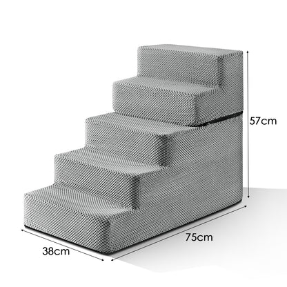 3/4/5-Step Non-Slip Dog Stairs with Washable Corduroy Cover – Grey