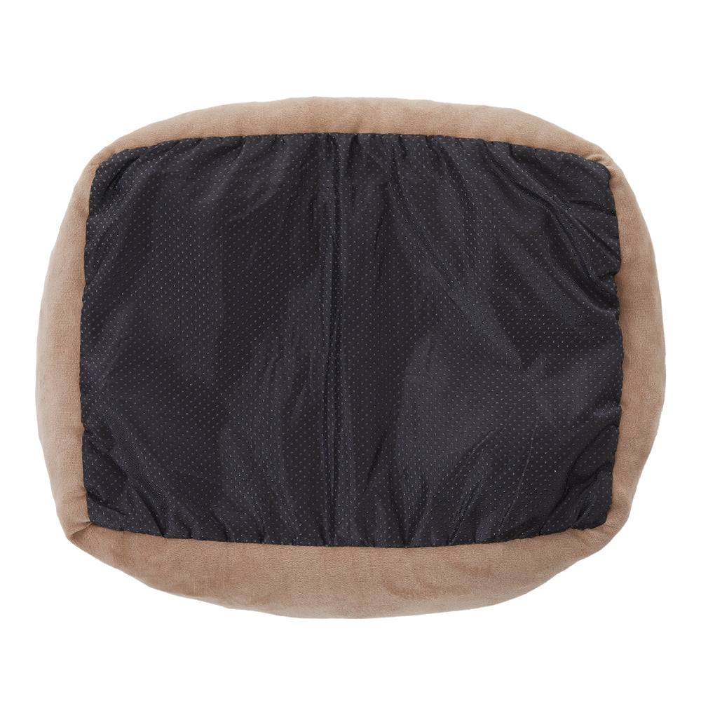 Cozy Khaki Faux Plush Pet Sleeping Bed with Raised Sides and Non-Slip Base