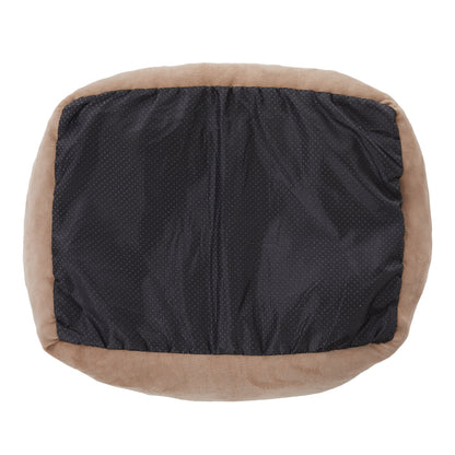 Cozy Khaki Faux Plush Pet Sleeping Bed with Raised Sides and Non-Slip Base