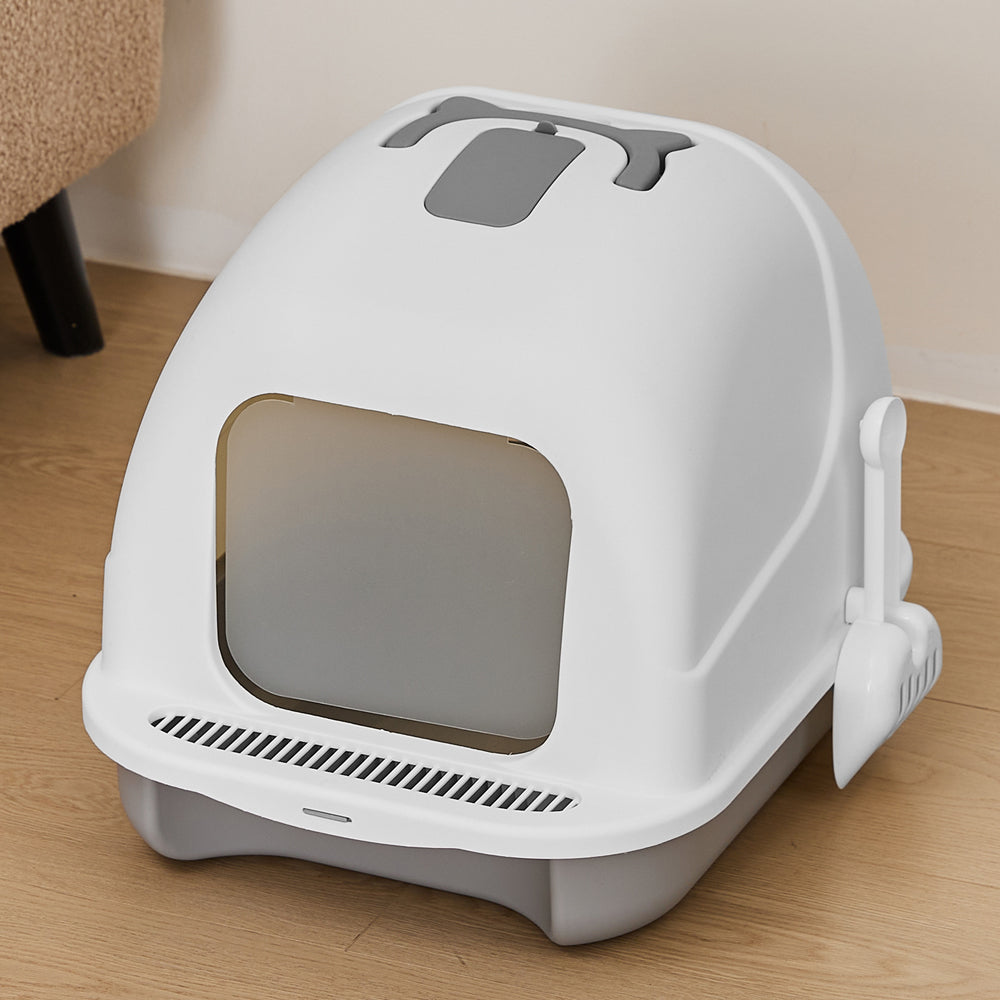 Durable Flip-Top Cat Litter Box with Odour Control & Scoop