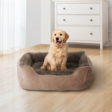 Cozy Khaki Faux Plush Pet Sleeping Bed with Raised Sides and Non-Slip Base