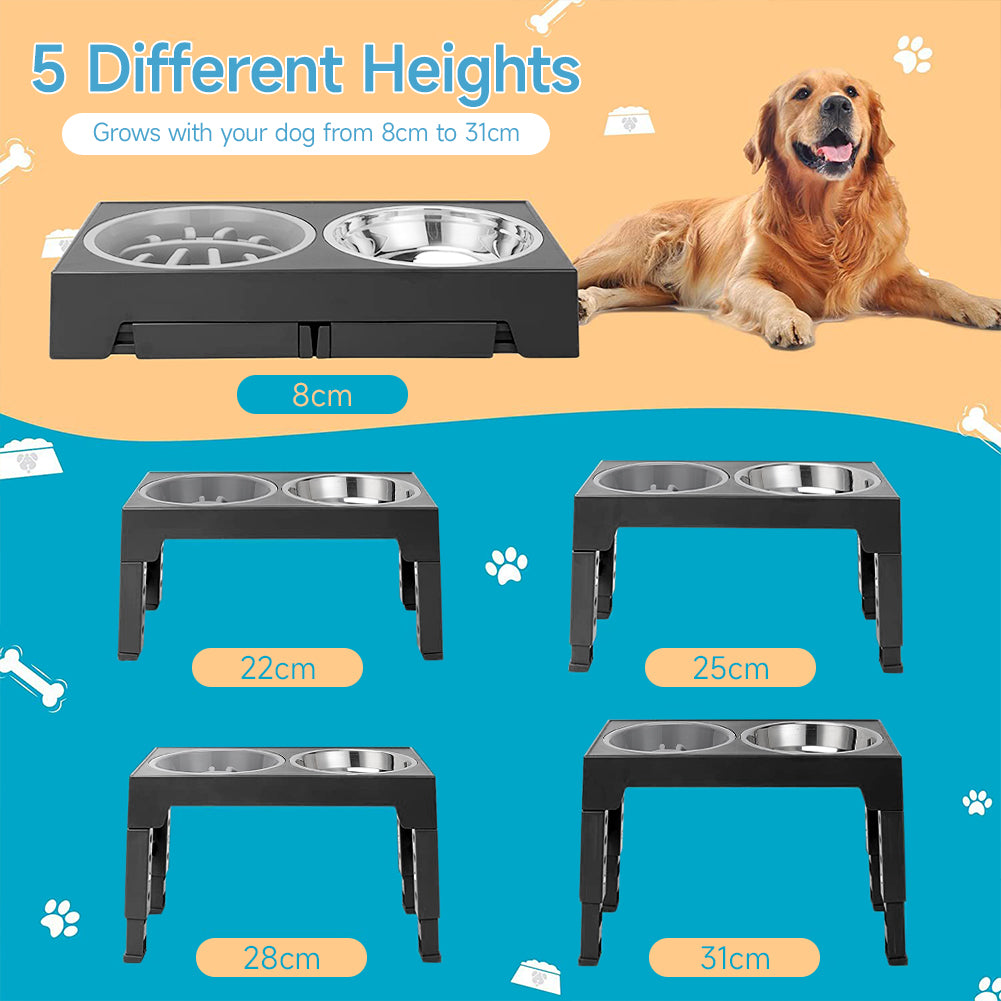 Adjustable Elevated Pet Feeder with Dual Stainless Steel Bowls and Foldable Stand