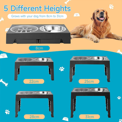 Adjustable Elevated Pet Feeder with Dual Stainless Steel Bowls and Foldable Stand