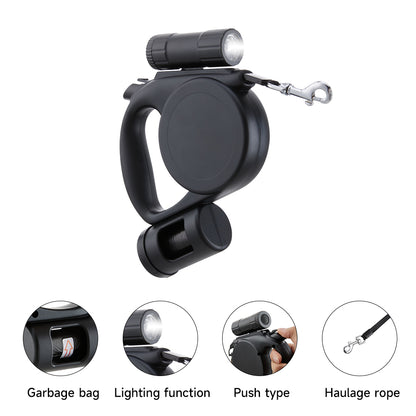 5m Retractable Dog Leash with LED Flashlight & Waste Bag Dispenser