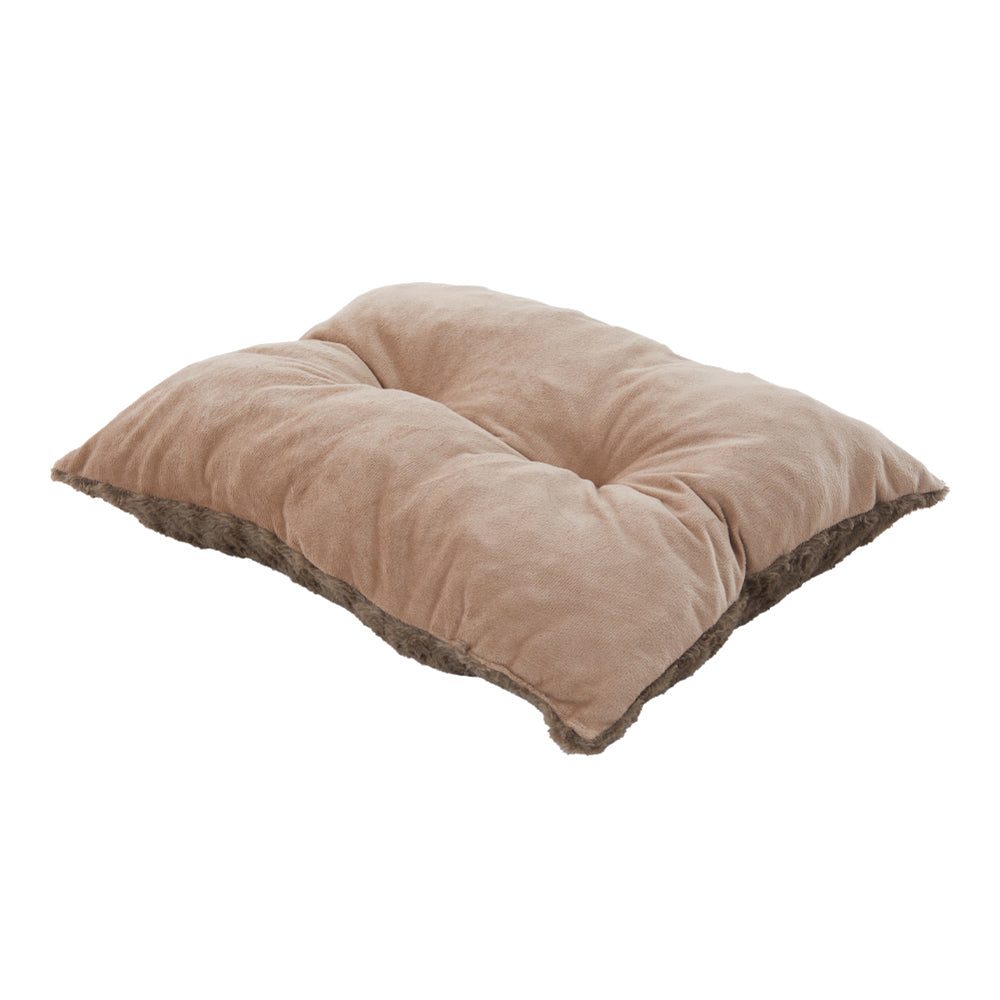 Cozy Khaki Faux Plush Pet Sleeping Bed with Raised Sides and Non-Slip Base