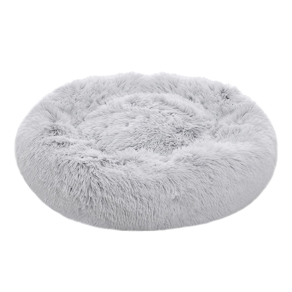 Plush Round Donut Dog Cuddler Bed with Raised Rim and Anti-Slip Base