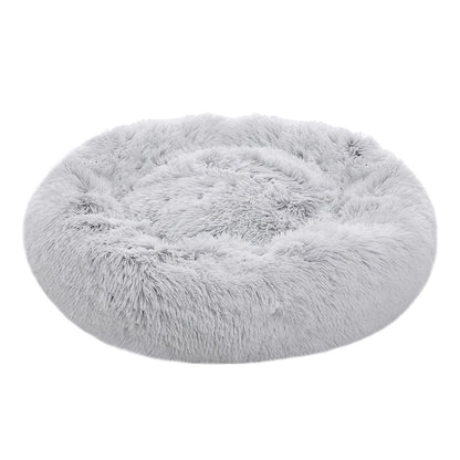 Plush Round Donut Dog Cuddler Bed with Raised Rim and Anti-Slip Base