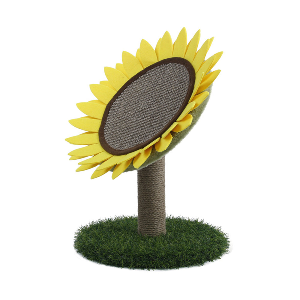 Sunflower Cat Scratching Post – Sisal Clawing Tower with Faux Grass Base