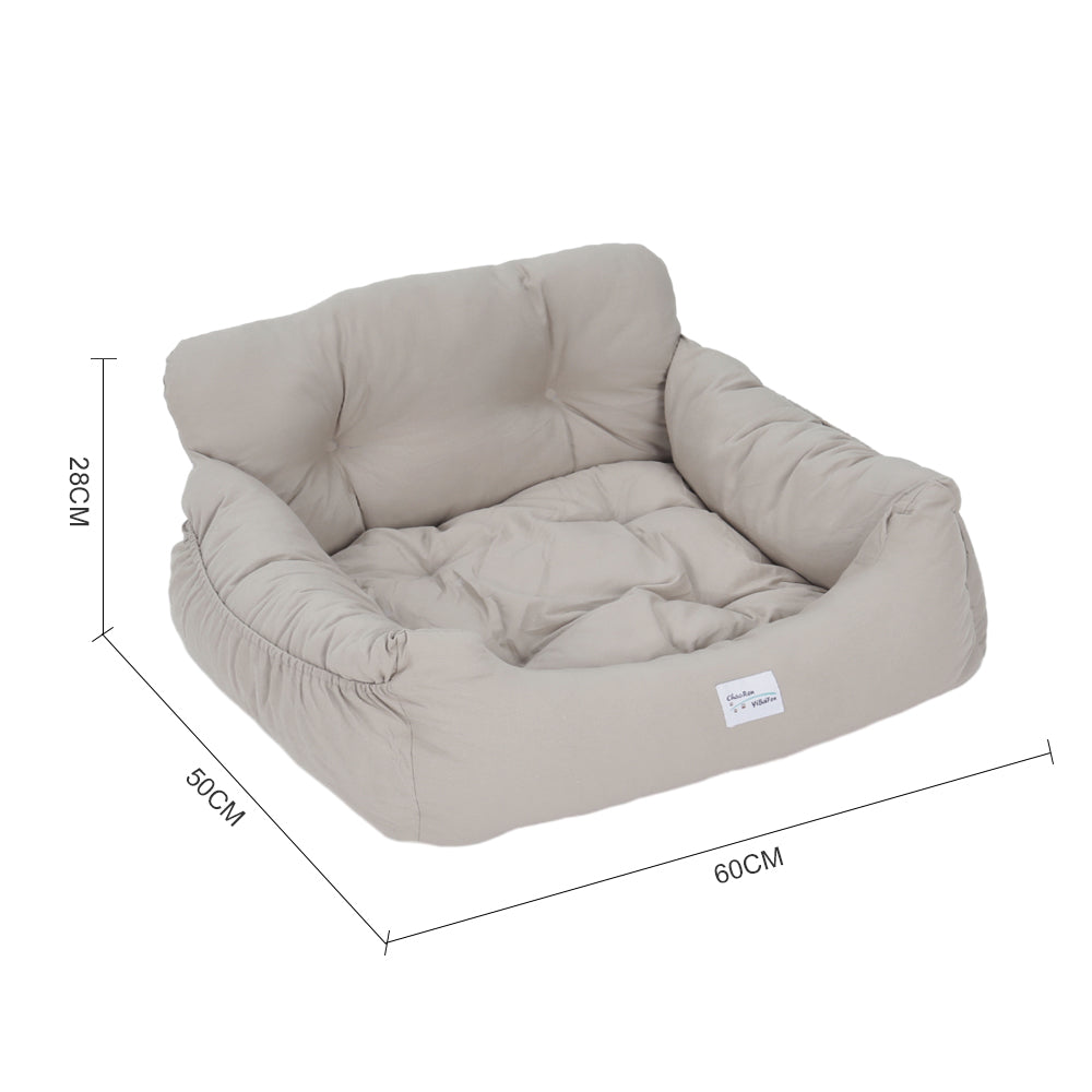 Light Grey Travel Pet Bed with Storage Pockets – Cozy Car Seat Protector with Safety Straps