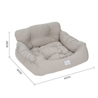 Light Grey Travel Pet Bed with Storage Pockets – Cozy Car Seat Protector with Safety Straps