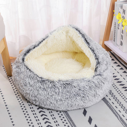 Cozy Plush Pet Bed – Soft, Semi-Enclosed Retreat for Cats & Dogs