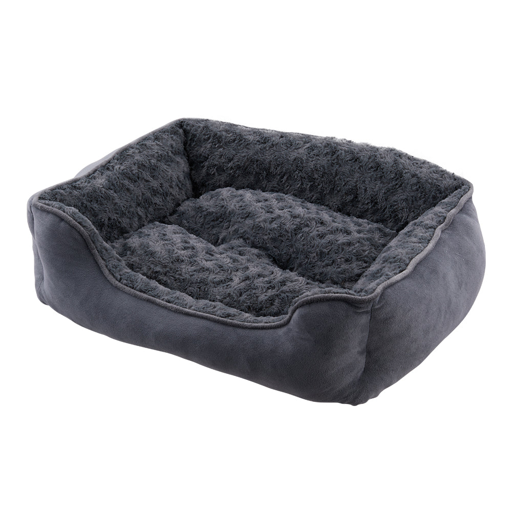 Dark Grey Pet Sleeping Bed – Soft Faux Plush & Suede-Like Fabric with Removable Cushion – Cozy & Comfortable for Cats & Dogs