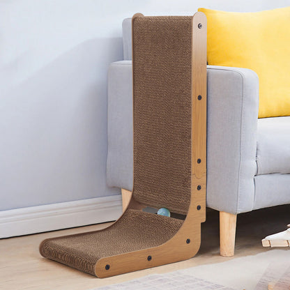 L-Shaped Corrugated Cat Scratching Pad with Interactive Ball Toy
