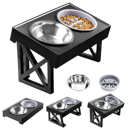 Height Adjustable Elevated Pet Feeder wiHeight Adjustable Elevated Pet Feeder with Stainless Steel Bowls – 2 Bowls, Removable Designth Two Bowls and Stand, WM0213