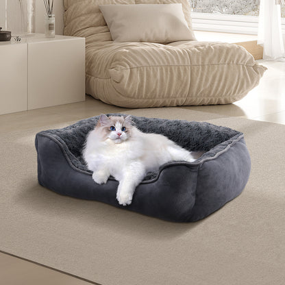 Dark Grey Pet Sleeping Bed – Soft Faux Plush & Suede-Like Fabric with Removable Cushion – Cozy & Comfortable for Cats & Dogs