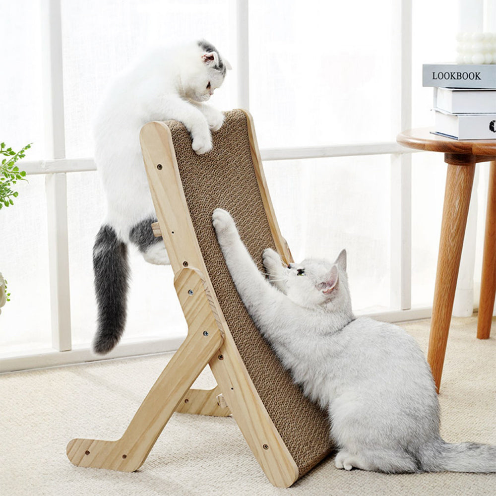 Reusable Cat Scratcher Bed with Dual-Sided Corrugated Surface and Wooden Frame