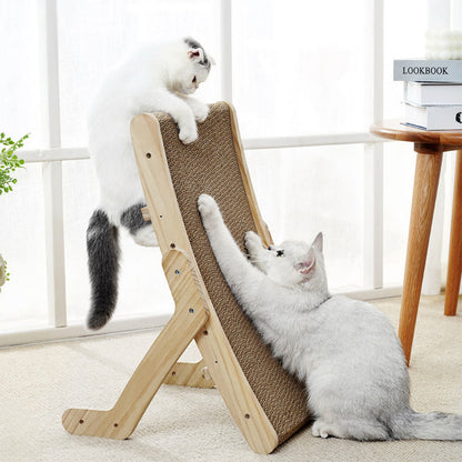 Reusable Cat Scratcher Bed with Dual-Sided Corrugated Surface and Wooden Frame