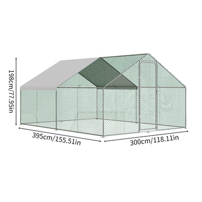 Metal Walk-in Chicken Coop Run with PE Tarpaulin – Secure Outdoor Poultry Enclosure for Chickens and Rabbits