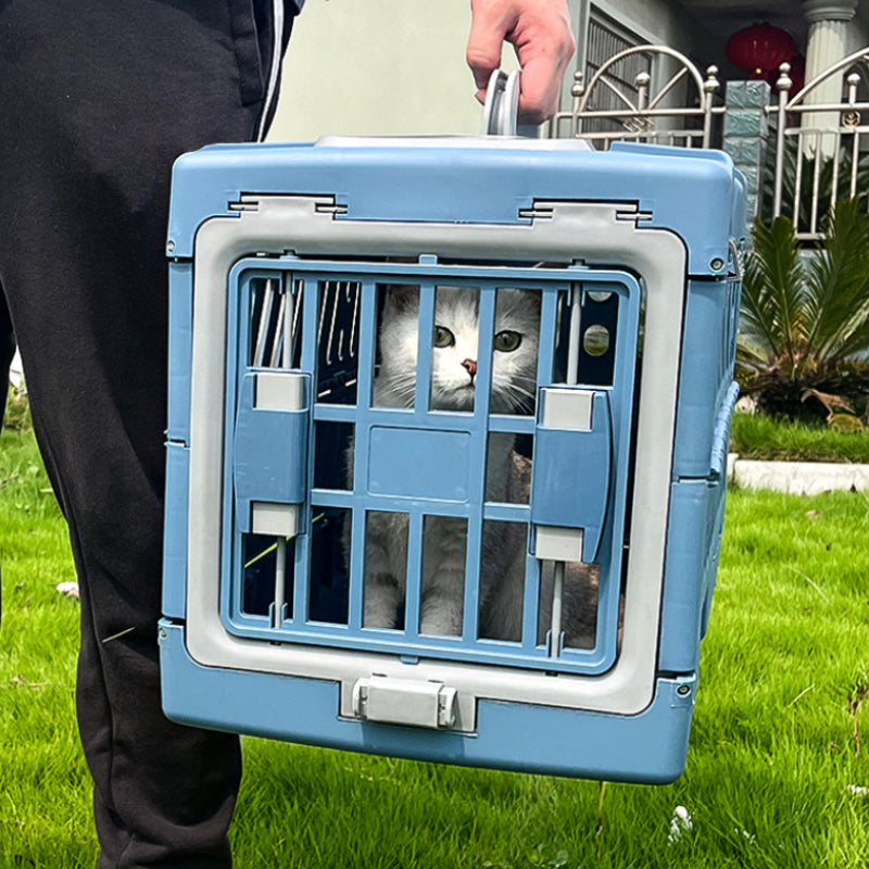 Foldable Hard-Shell Pet Travel Carrier with Ventilation and Lockable Front Door – Ideal for Vet Visits & Short Trips