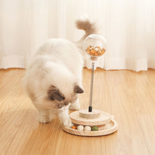 Interactive Spring Cat Toy with Treat Dispenser and Rolling Wooden Ball Track