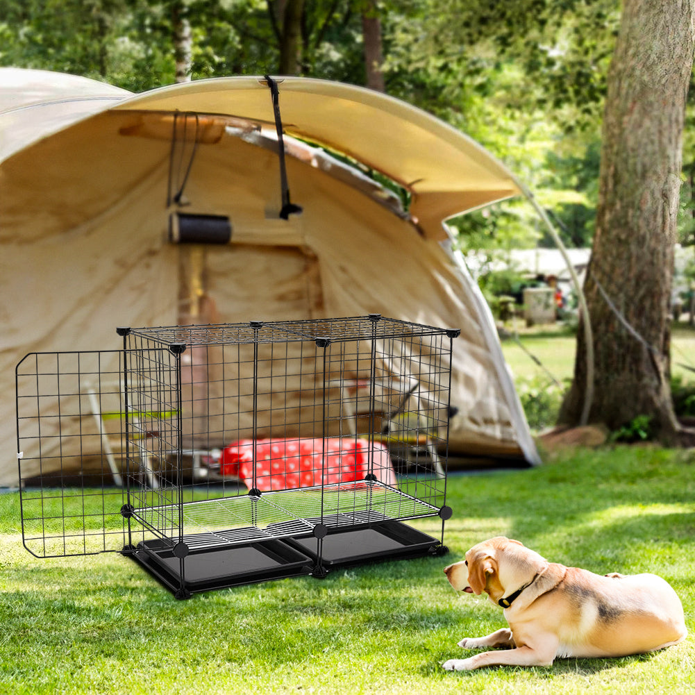 Foldable Black Dog Crate with Dual Removable Trays – Ideal for Small Breeds
