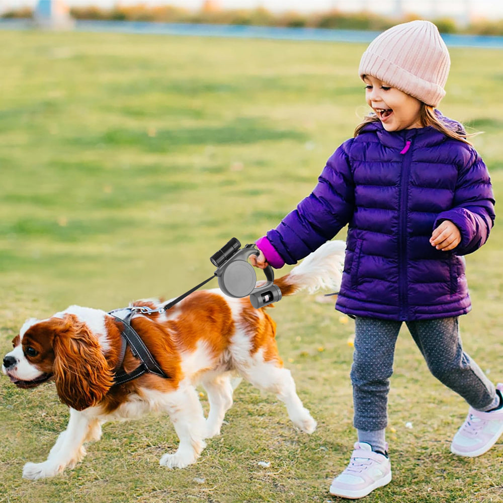 5m Retractable Dog Leash with LED Flashlight & Waste Bag Dispenser