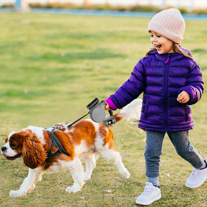 5m Retractable Dog Leash with LED Flashlight & Waste Bag Dispenser