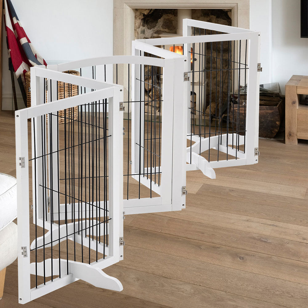 6-Panel Freestanding Wooden Pet Playpen – Foldable Safety Gate for Indoor Use