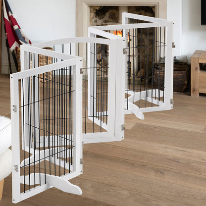 6-Panel Freestanding Wooden Pet Playpen – Foldable Safety Gate for Indoor Use