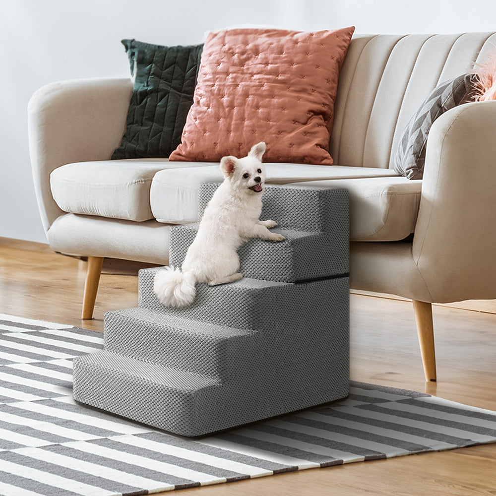 3/4/5-Step Non-Slip Dog Stairs with Washable Corduroy Cover – Grey