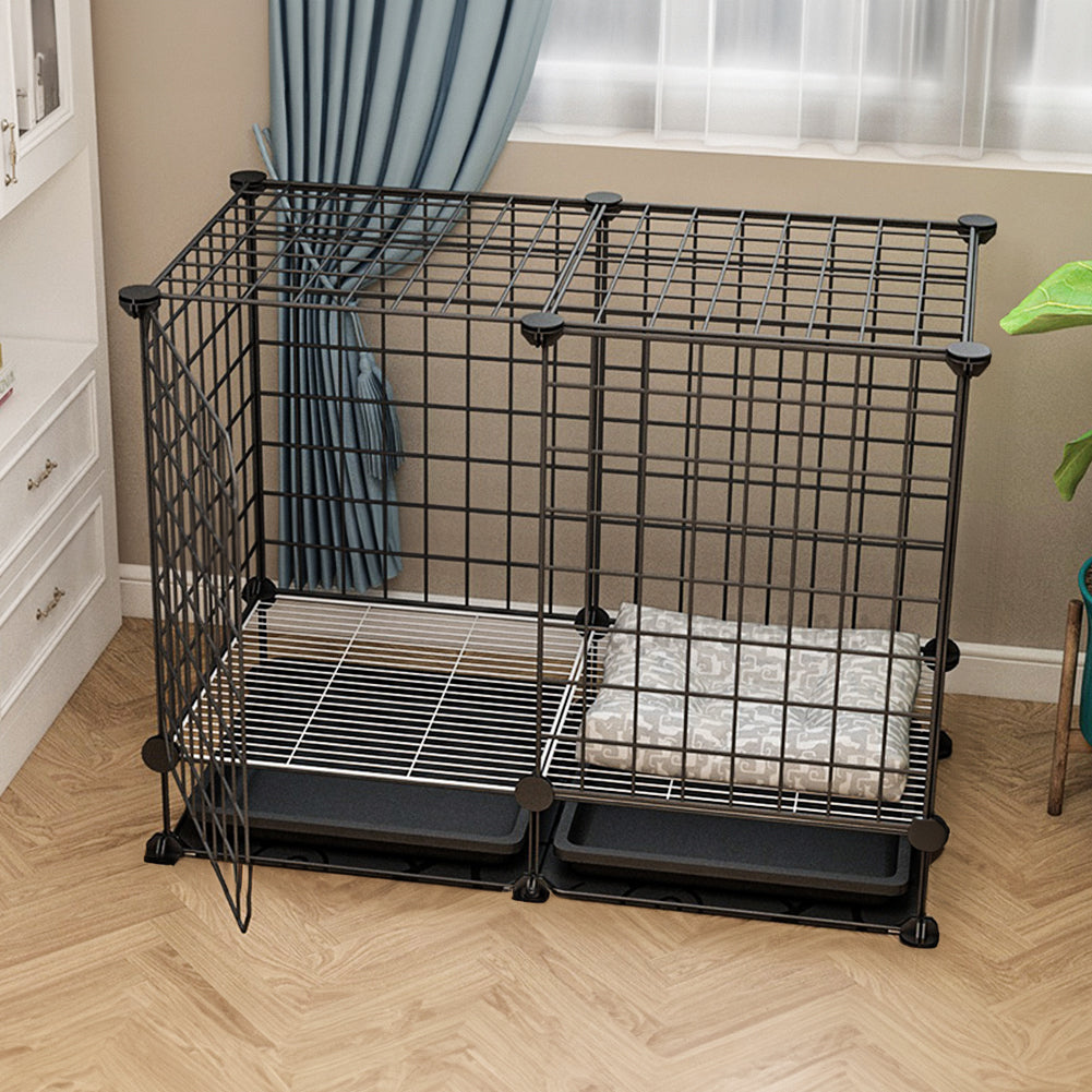 Foldable Black Dog Crate with Dual Removable Trays – Ideal for Small Breeds