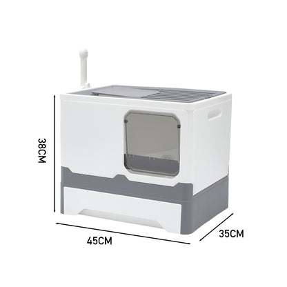 Enclosed Cat Litter Box with Pull-Out Drawer and Scoop – Privacy-Focused, Easy-Clean Design