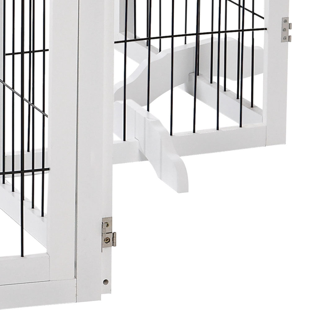 6-Panel Freestanding Wooden Pet Playpen – Foldable Safety Gate for Indoor Use