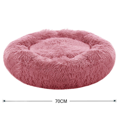 Calming Round Donut Plush Dog Cuddler Bed - Soft & Secure for Restful Sleep