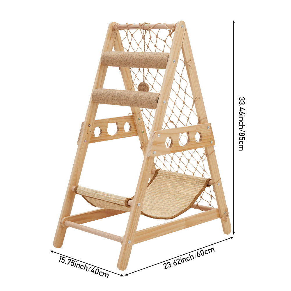 Wooden Cat Climbing Tower with Hammock & Scratching Post – Fun and Stylish Cat Tree for Scratching & Play