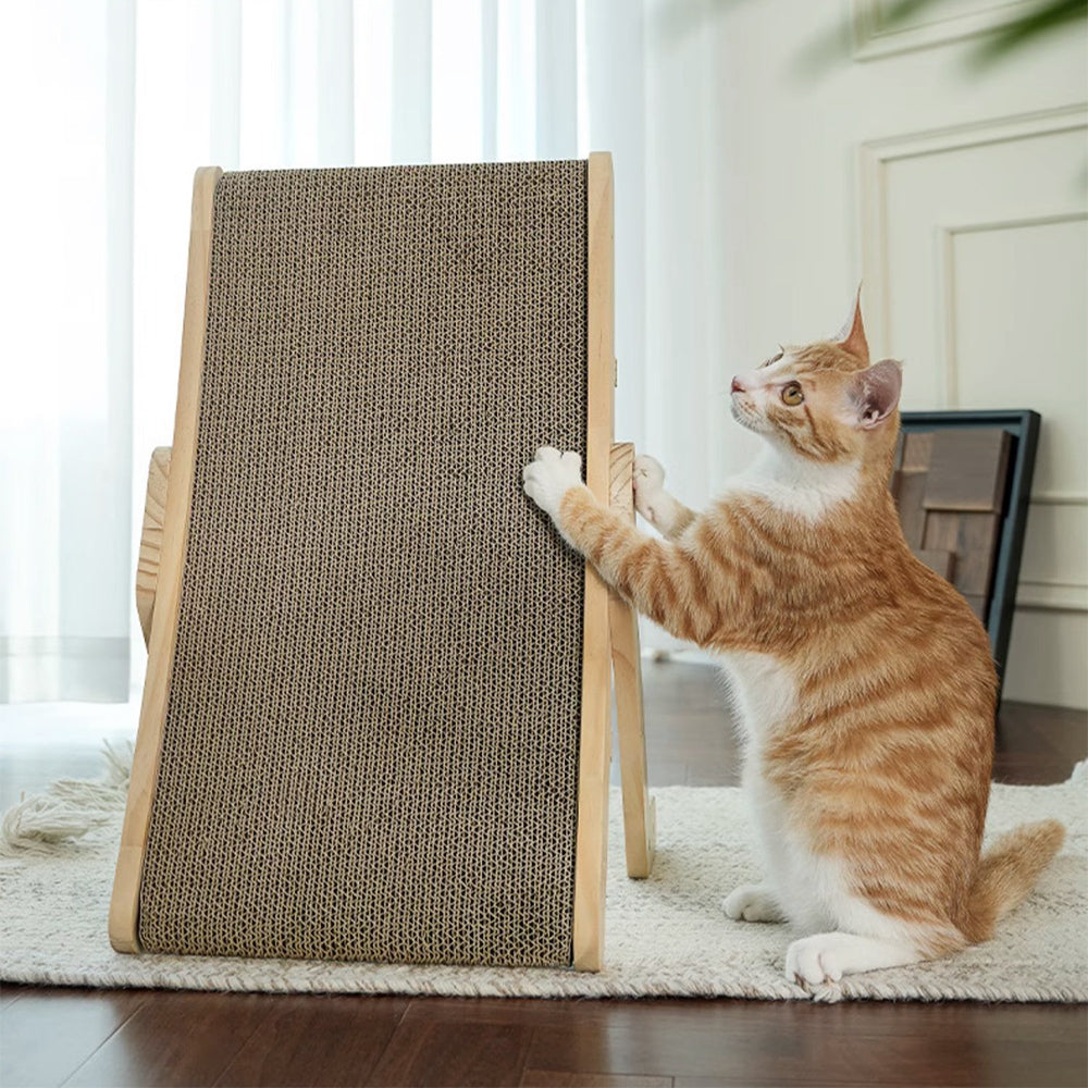 Reusable Cat Scratcher Bed with Dual-Sided Corrugated Surface and Wooden Frame