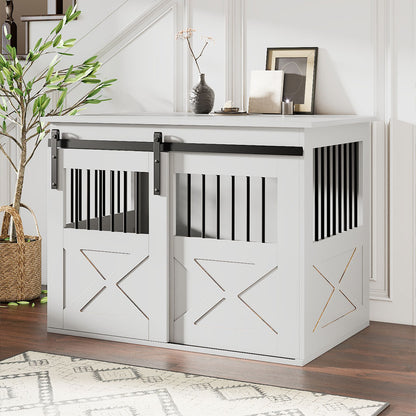 Wooden Dog Crate with Lockable Barn Door – Stylish & Secure Home for Dogs