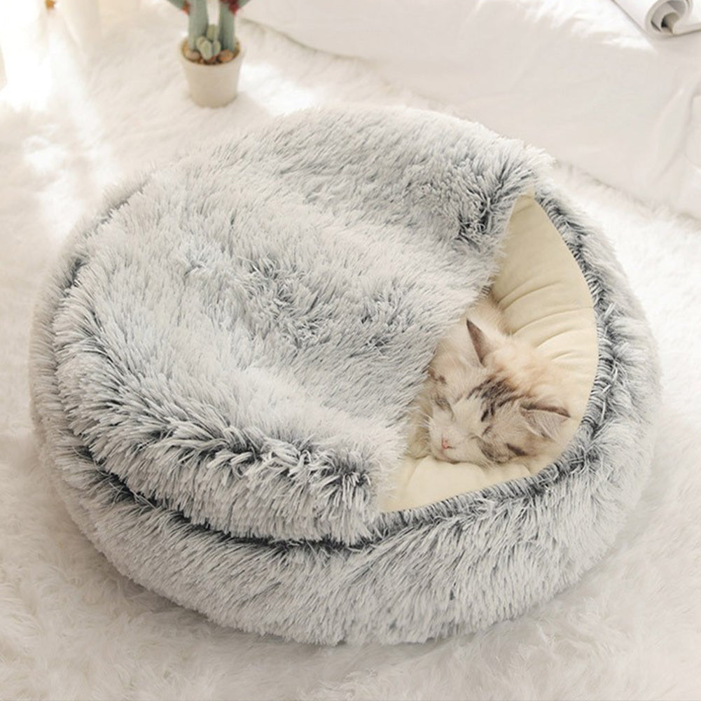 Soft Plush Semi-Enclosed Pet Bed – Cozy Retreat for Cats and Small Dogs