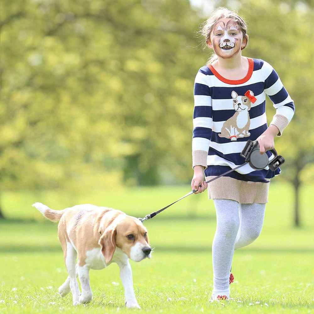 5m Retractable Dog Leash with LED Flashlight & Waste Bag Dispenser