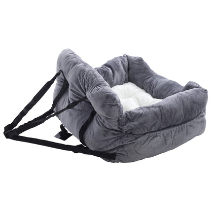 Dog Car Seat Bed for Small to Medium Pets – Travel Booster with Adjustable Strap & Storage Pockets