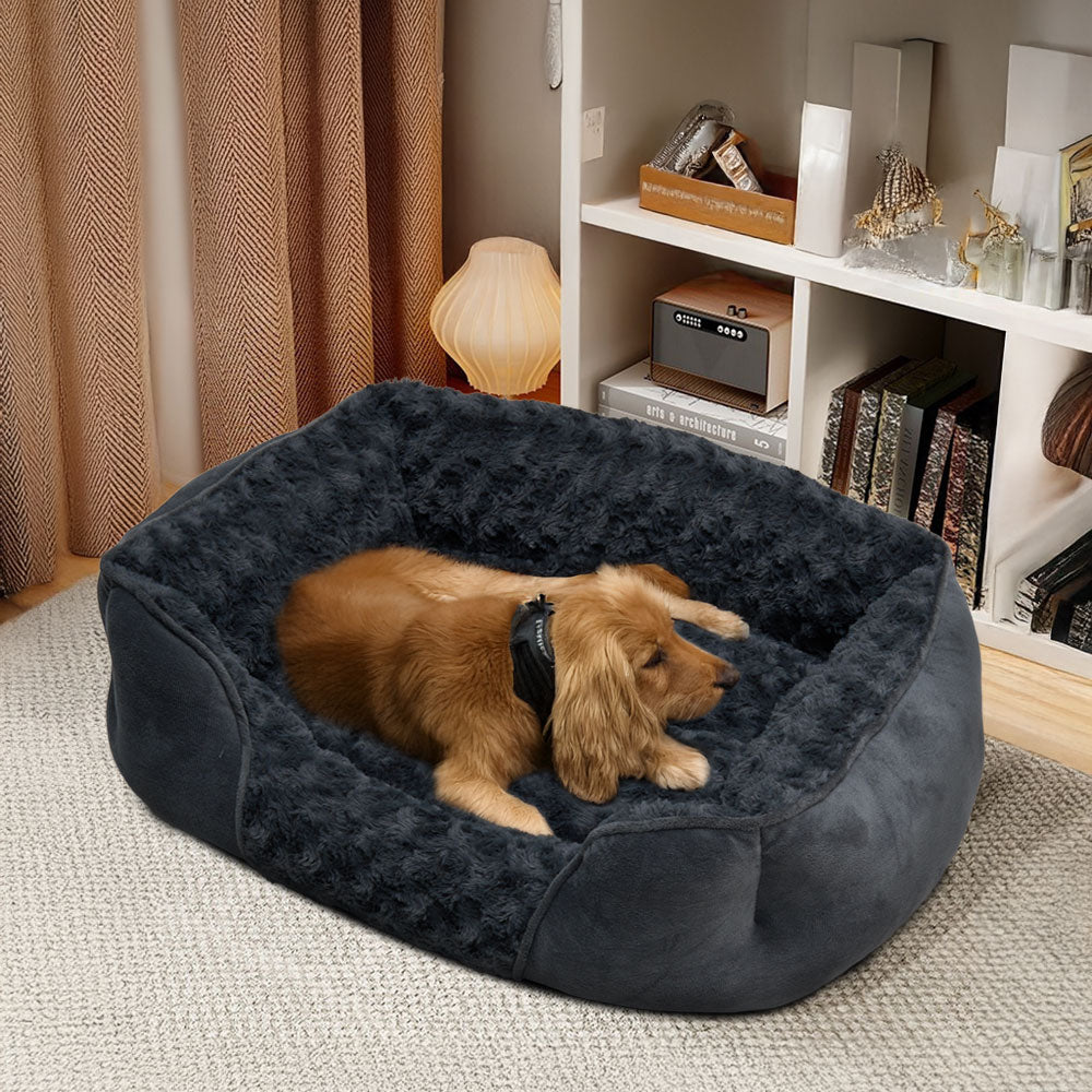 Dark Grey Pet Sleeping Bed – Cozy Faux Plush & Suede-Like Fabric with Removable Cushion for Cats & Dogs
