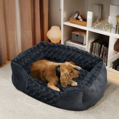 Dark Grey Pet Sleeping Bed – Cozy Faux Plush & Suede-Like Fabric with Removable Cushion for Cats & Dogs